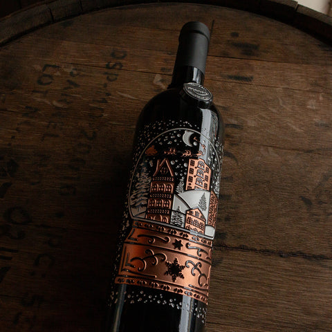 Holiday Winter Snow Globe Etched Wine Bottle