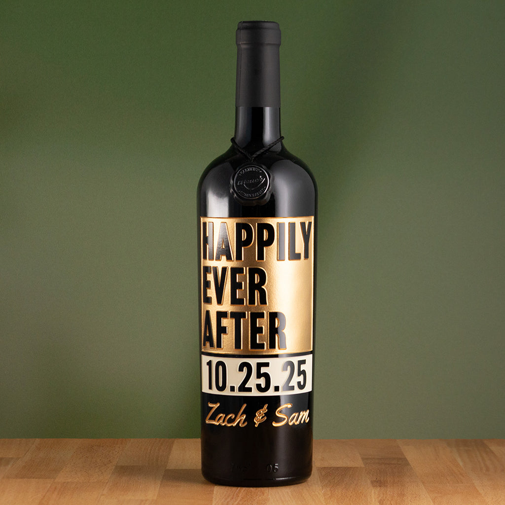 Happily Ever After Metallic Gold Custom Etched Wine