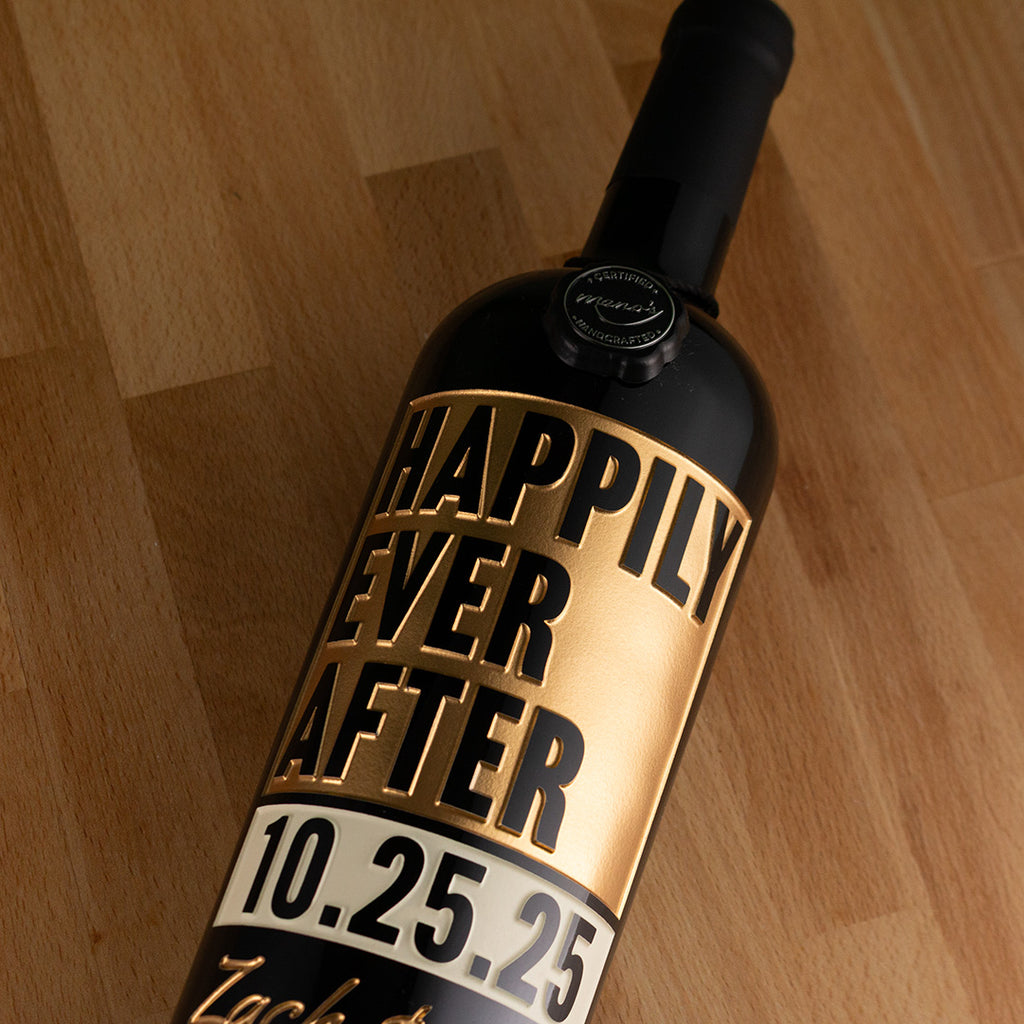 Happily Ever After Metallic Gold Custom Etched Wine