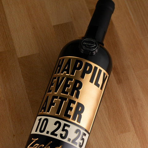 Happily Ever After Metallic Gold Custom Etched Wine