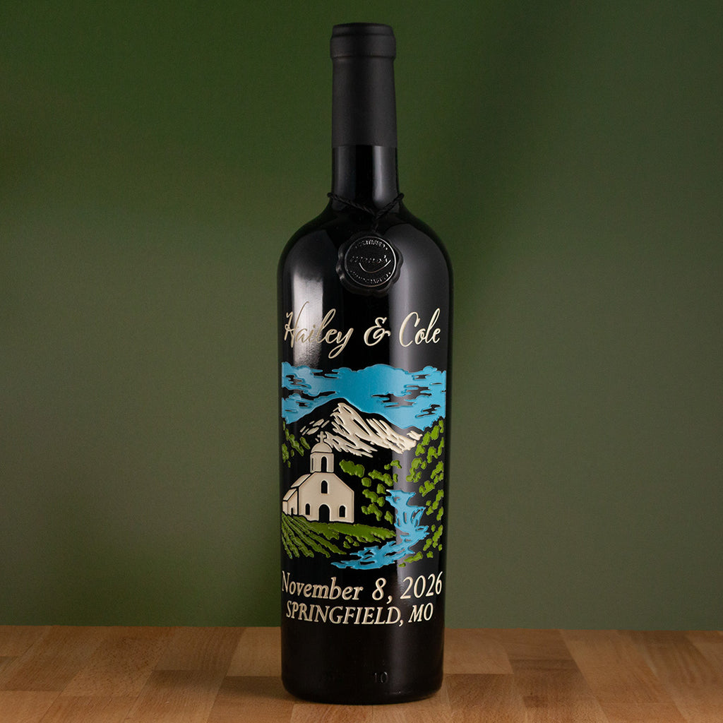 Wedding Chapel Custom Etched Wine