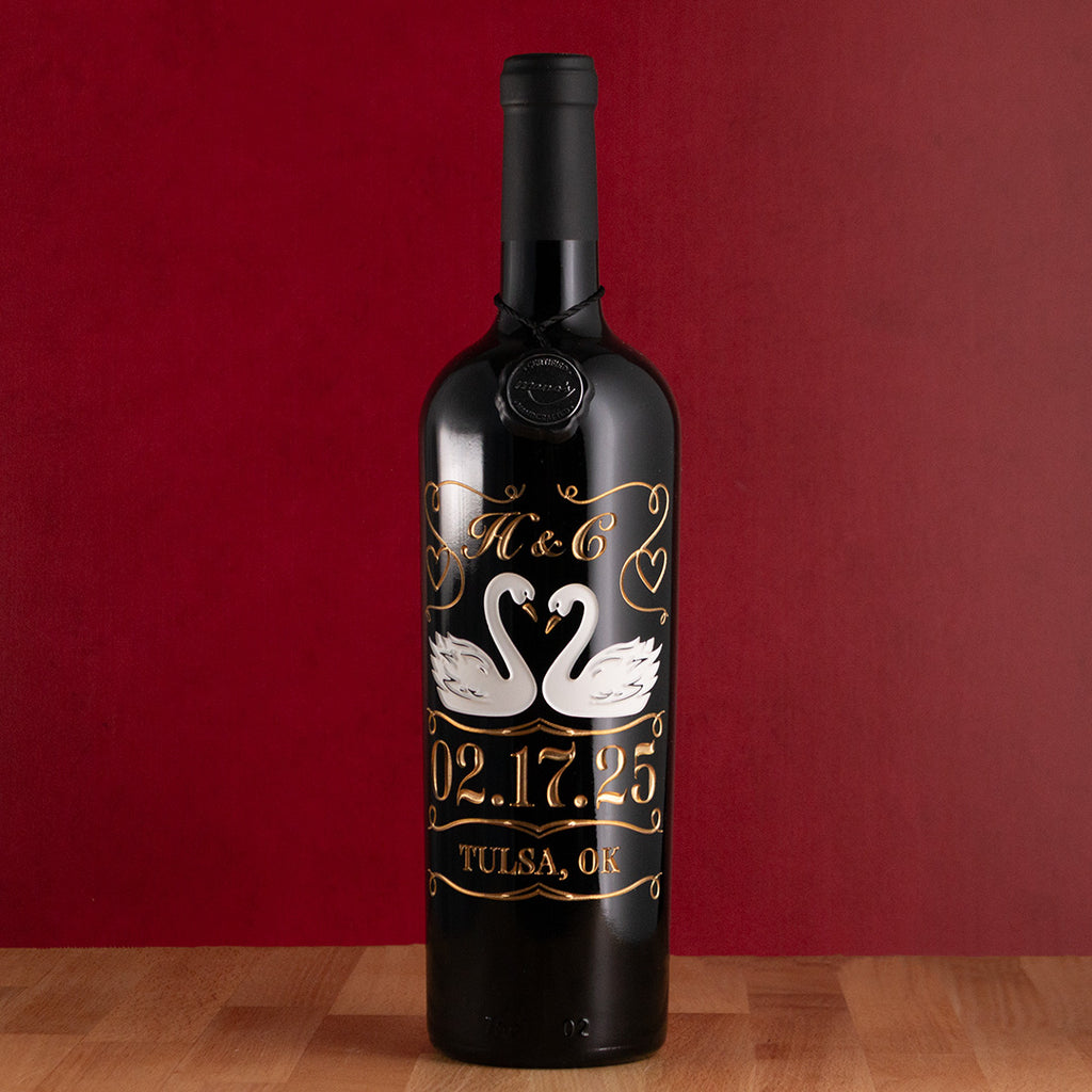 Love Birds Custom Wedding Etched Wine
