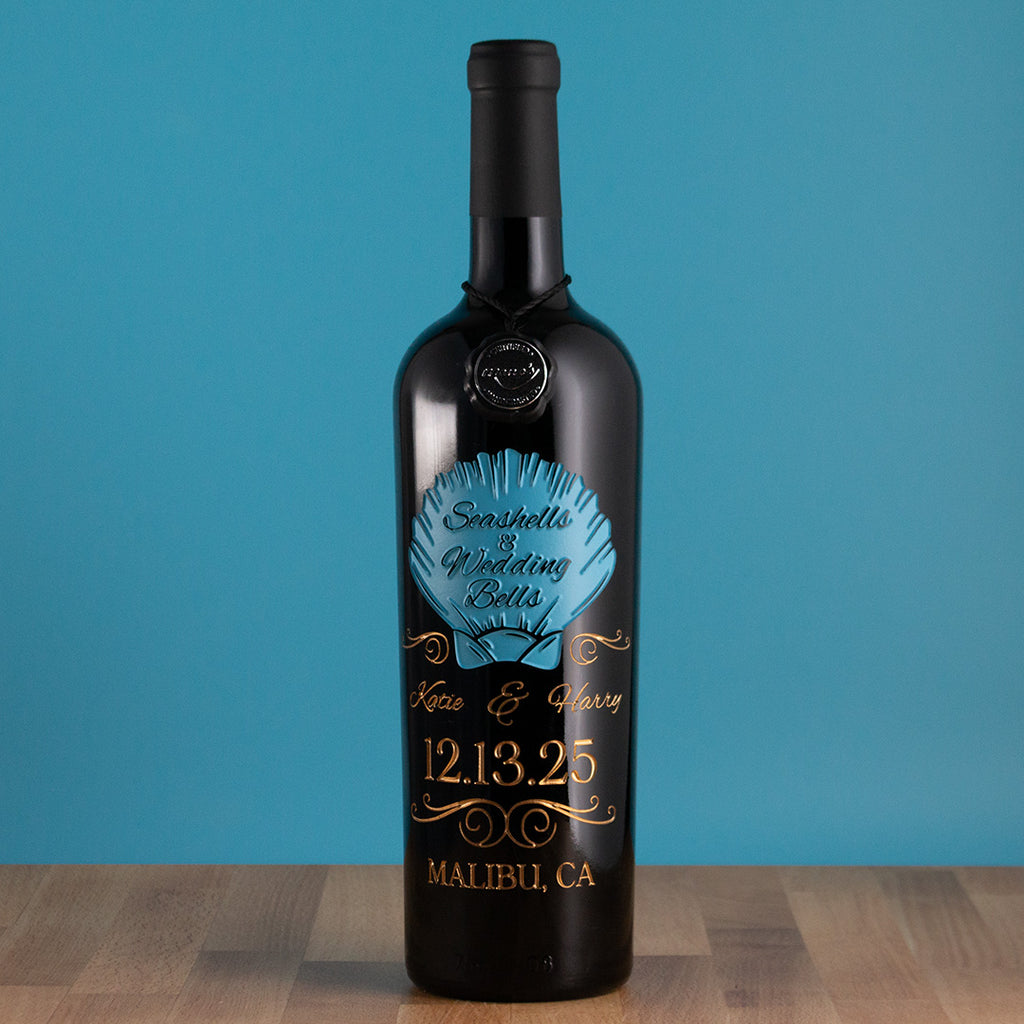 Seashells & Wedding Bells Custom Etched Wine