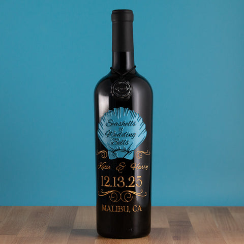 Seashells & Wedding Bells Custom Etched Wine