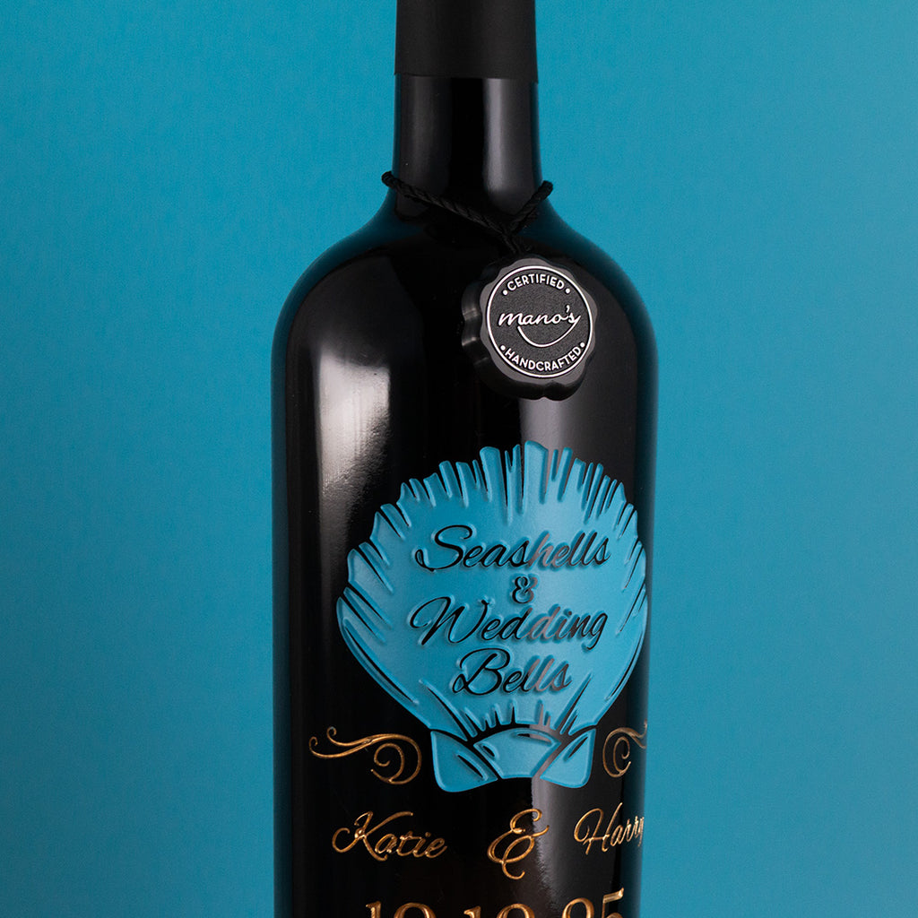 Seashells & Wedding Bells Custom Etched Wine