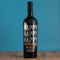 Happy Happy Happy Birthday Script Custom Etched Wine