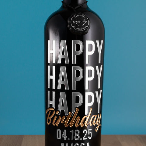 Happy Happy Happy Birthday Script Custom Etched Wine