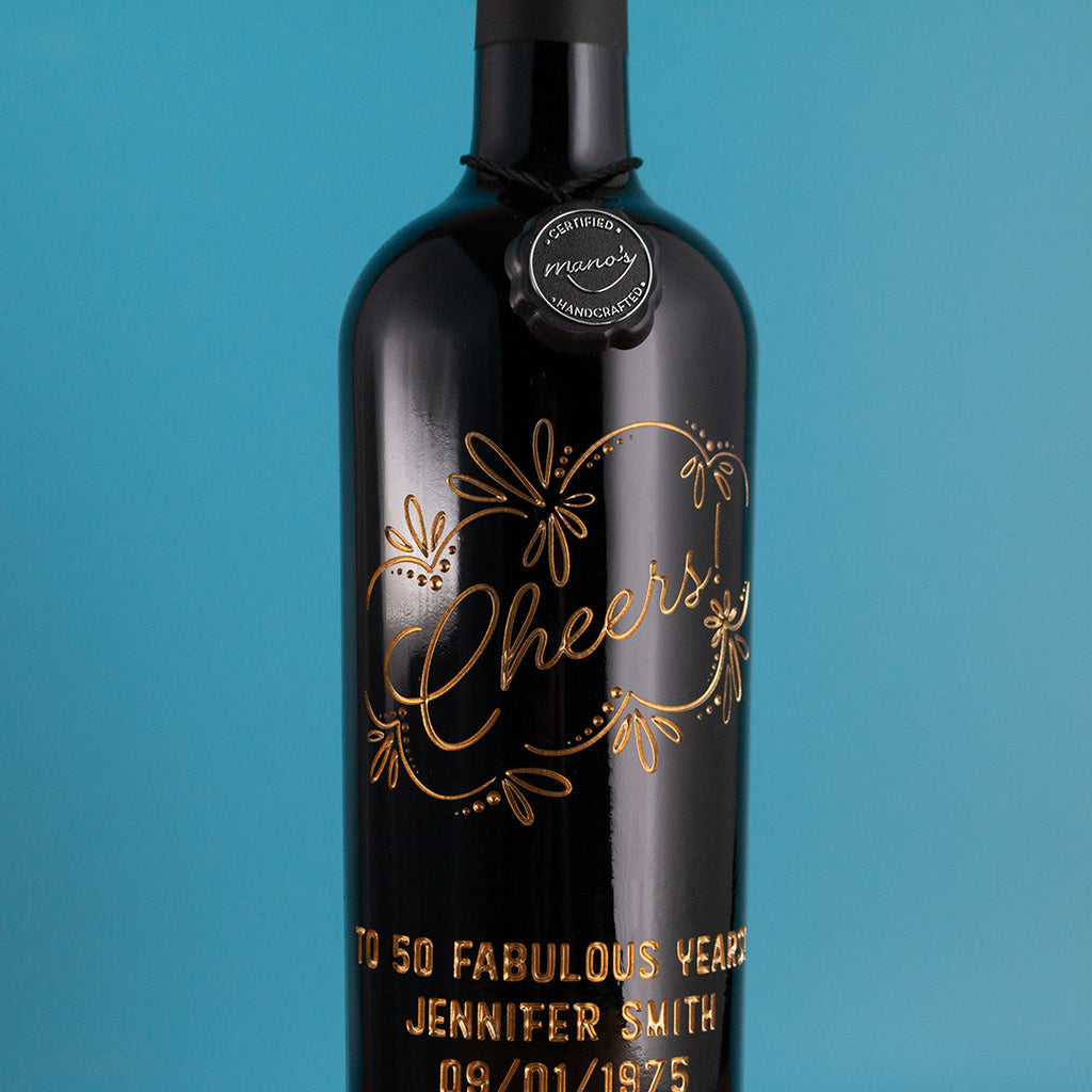 Decorative Cheers! Custom Etched Wine