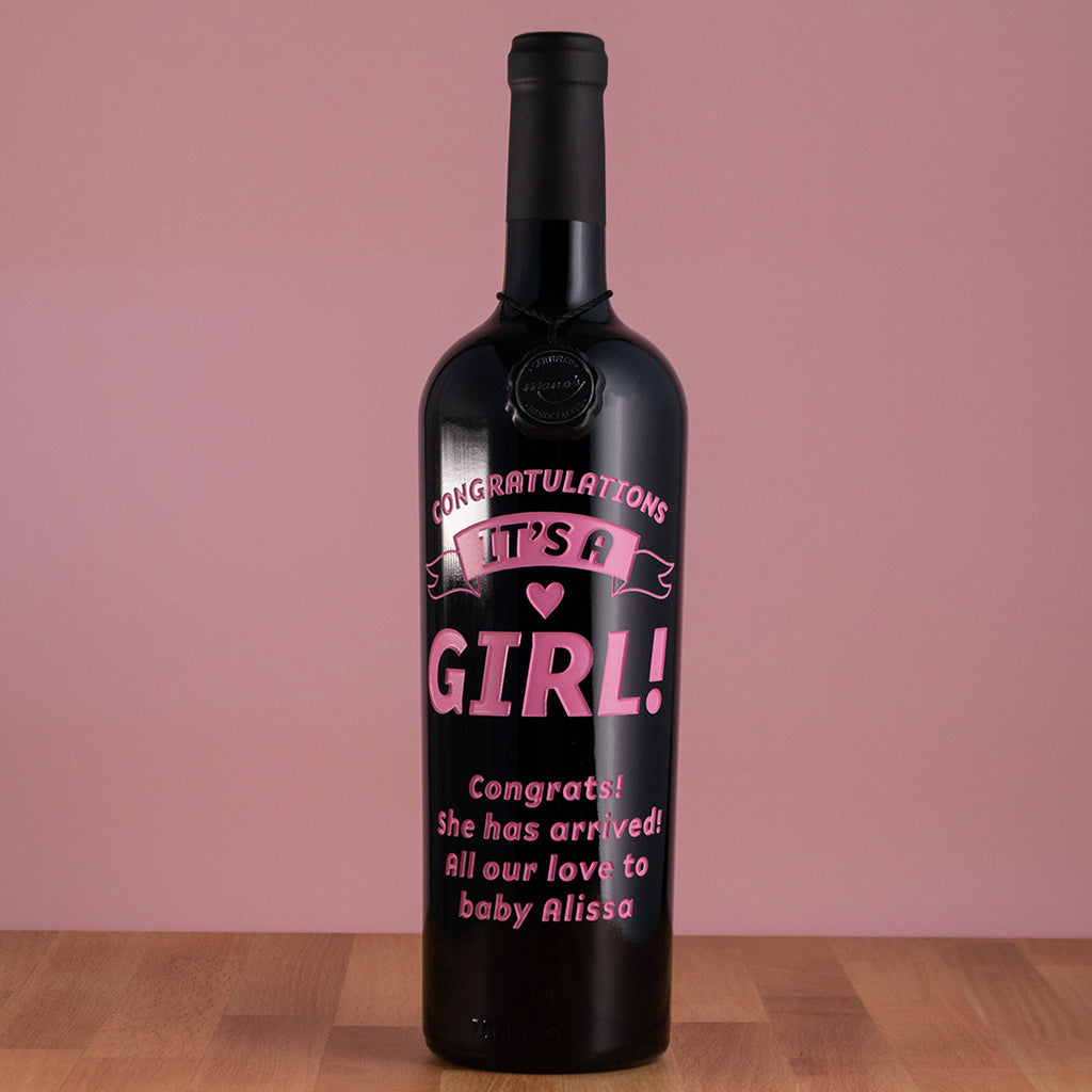 It's a Girl Banner Custom Etched Wine
