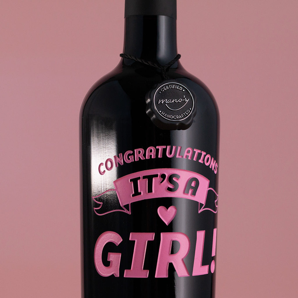 It's a Girl Banner Custom Etched Wine