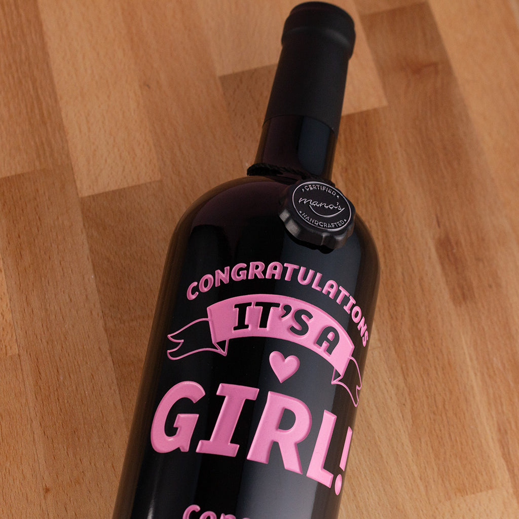 It's a Girl Banner Custom Etched Wine