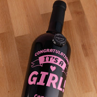 It's a Girl Banner Custom Etched Wine