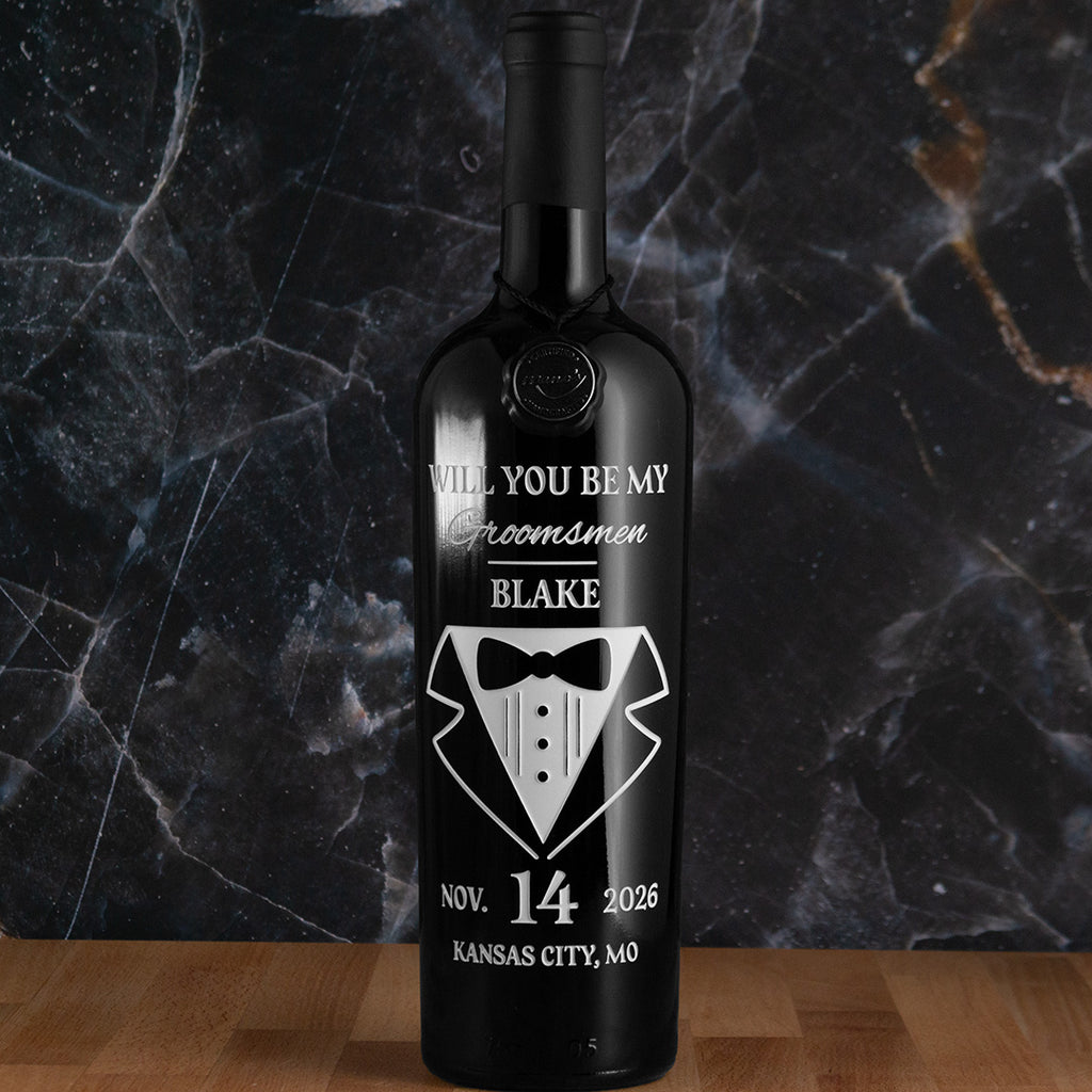 Custom Wedding Tuxedo Etched Wine