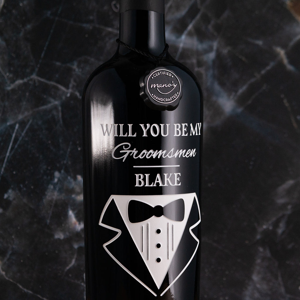 Custom Wedding Tuxedo Etched Wine