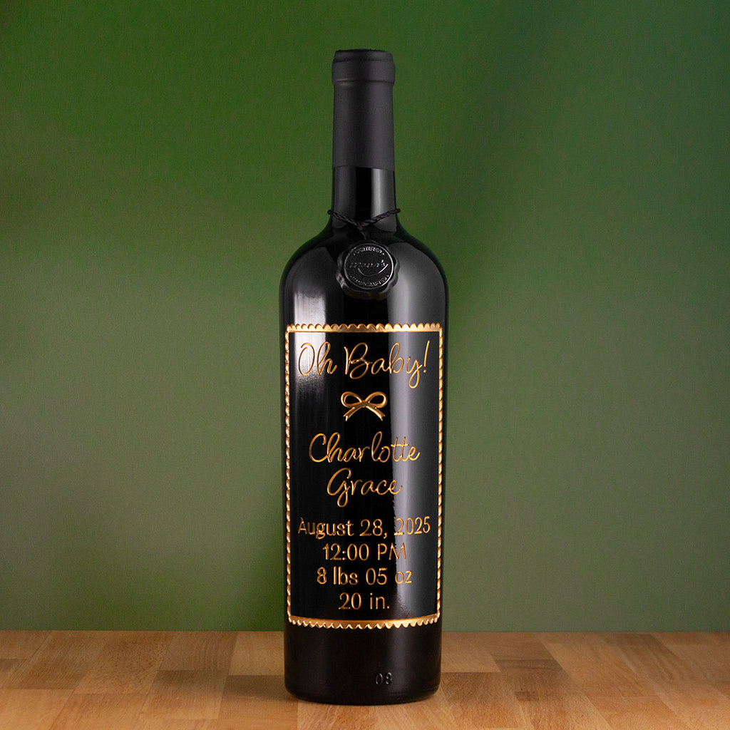 Oh Baby! Birth Announcement Custom Etched Wine