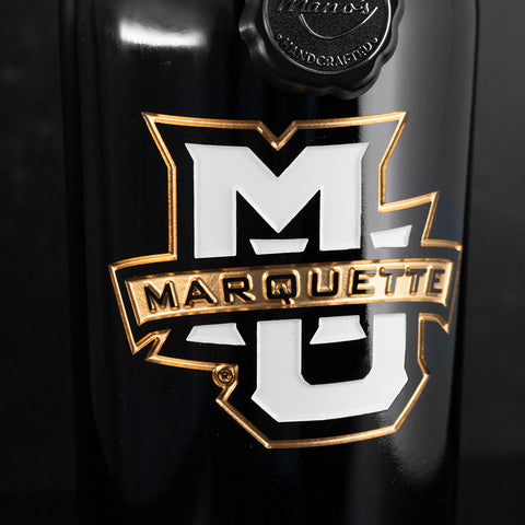 Marquette University Logo Etched Wine Bottle