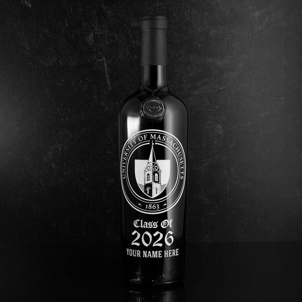 University of Massachusetts Custom Alumni Etched Wine
