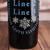 Happy Holidays Snowflake Custom Etched Wine Bottle