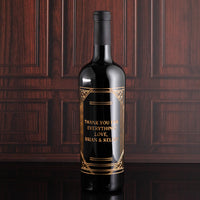 Custom Text Gold Frame Etched Wine Bottle