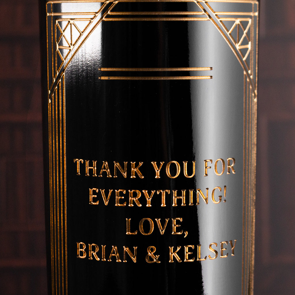 Custom Text Gold Frame Etched Wine Bottle
