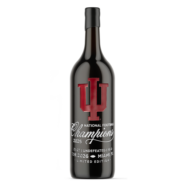Mano's Wine Indiana University 2025 National Champions 3L etched wine bottle