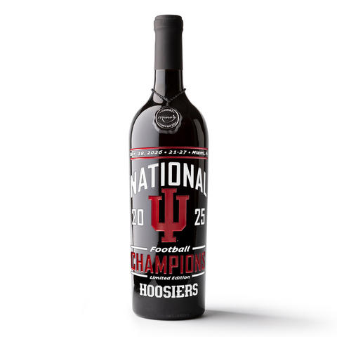 Mano's Wine Limited Edition Indiana University Hoosiers 2025 National Champions etched wine bottle