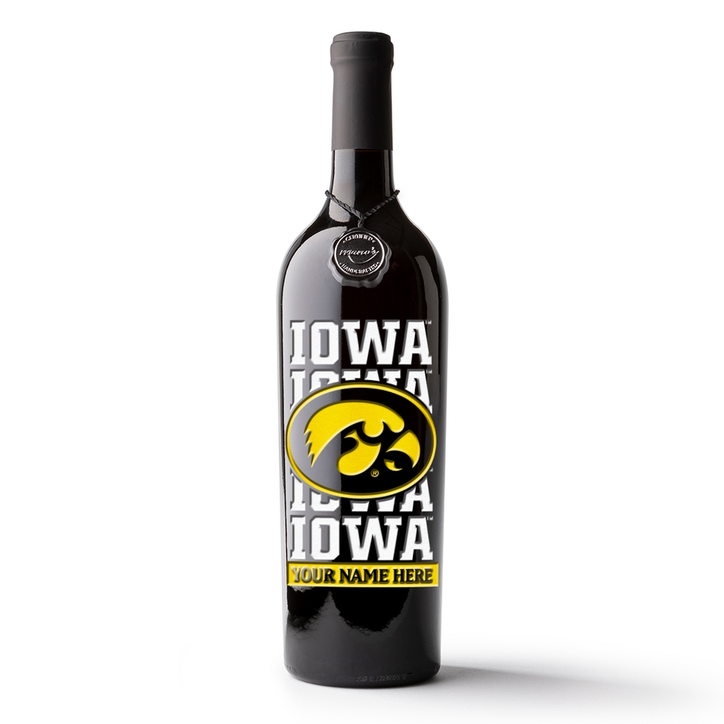 University of Iowa Logos Custom Name Etched Wine