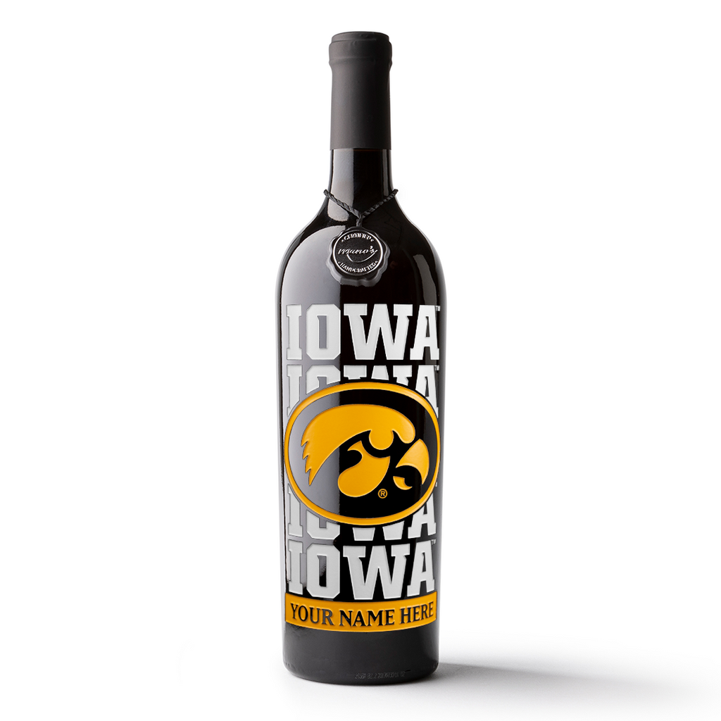 University of Iowa Logos Custom Name Etched Wine