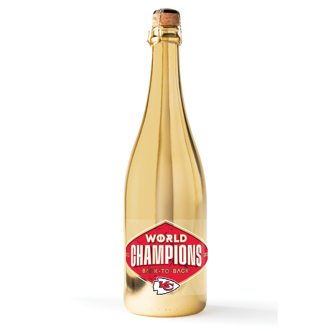 Chiefs 2023 Champions Logo Metallic Gold Bubbly Mano's Wine