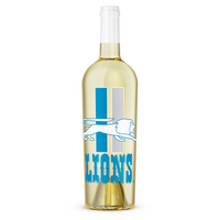 Detroit Lions retro logo on a Mano's Wine chardonnay wine bottle