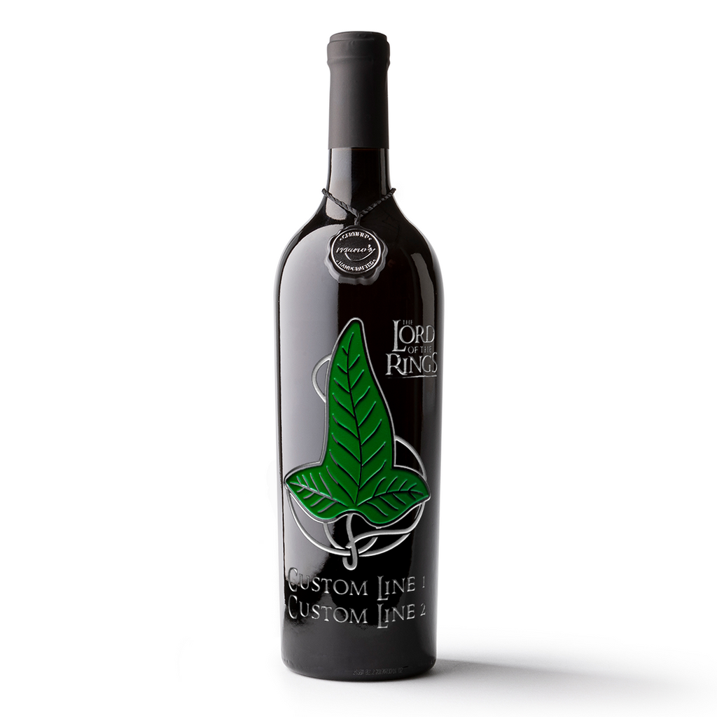 The Lord of the Rings Leaf of Lorien Custom Name Etched Wine