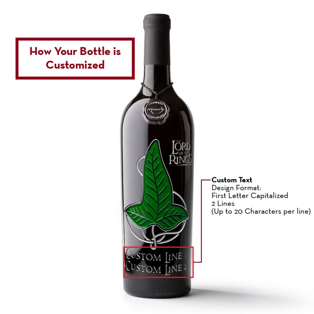 The Lord of the Rings Leaf of Lorien Custom Name Etched Wine