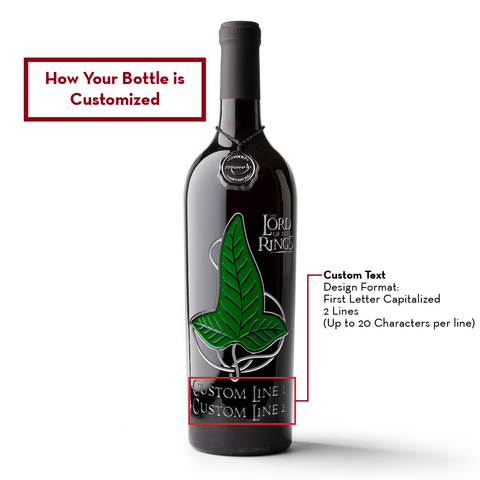 The Lord of the Rings Leaf of Lorien Custom Name Etched Wine