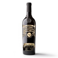 Cabernet sauvignon wine bottle etched with LSU baseball 2025 national champions in gold text