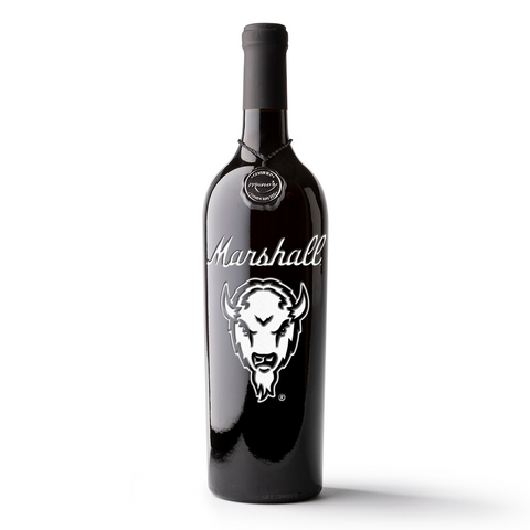 Marshall University Bison Etched Wine