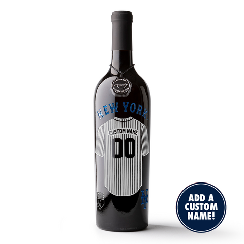 Mano's Wine New York Mets Custom Jersey Etched Wine bottle