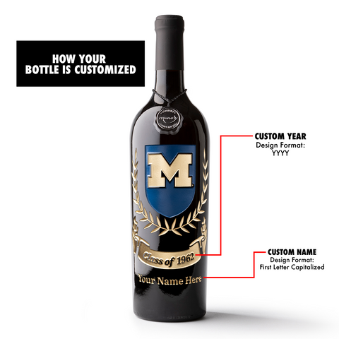 University of Michigan Custom Alumni Etched Wine
