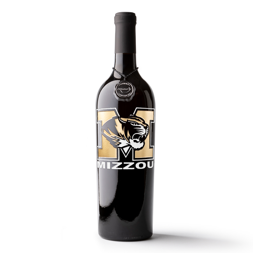 University of Missouri Logo Etched Wine Bottle