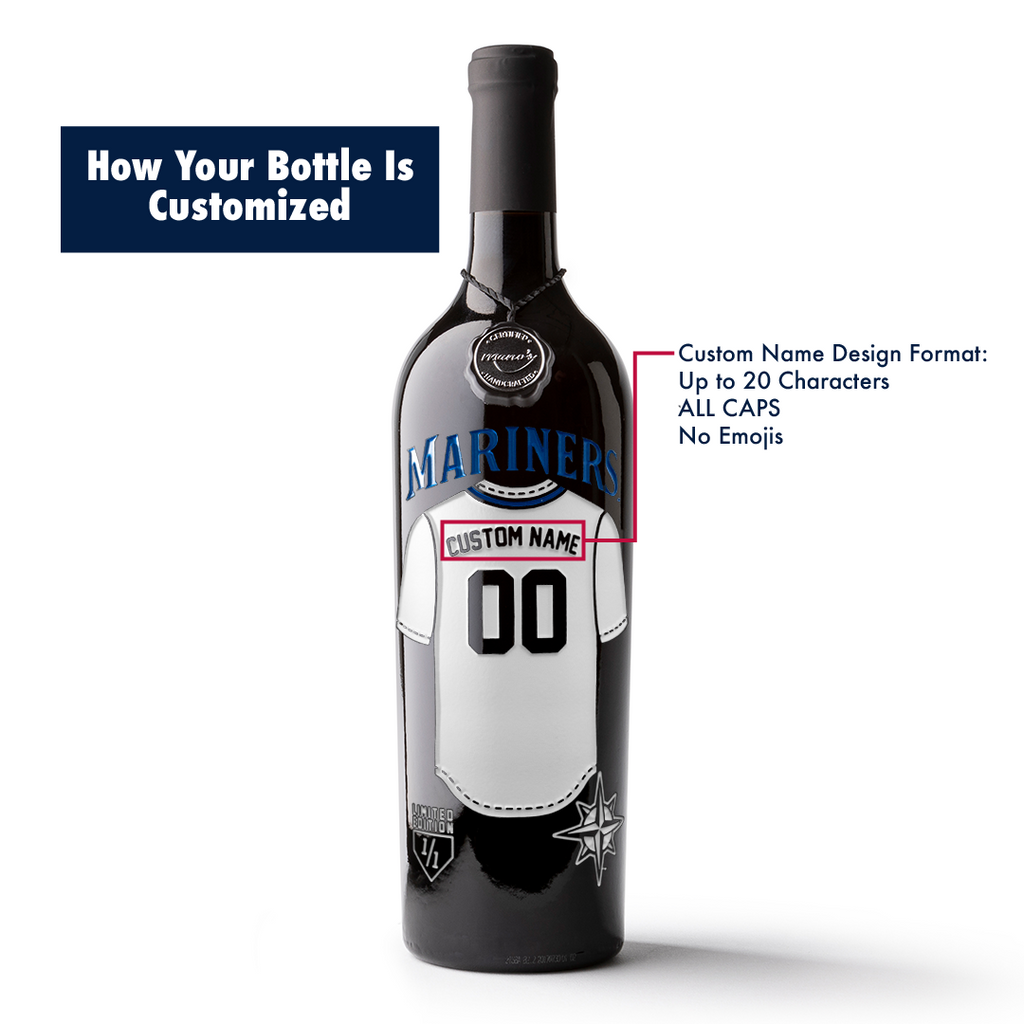 How to customize a Seattle Mariners jersey etched wine bottle from Mano's Wine