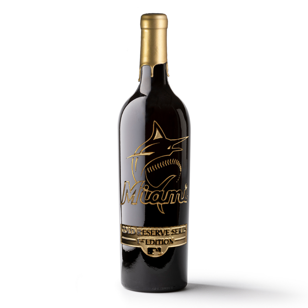 Order Miami Marlins Gold Reserve Etched Wine Bottle from Mano's Wine