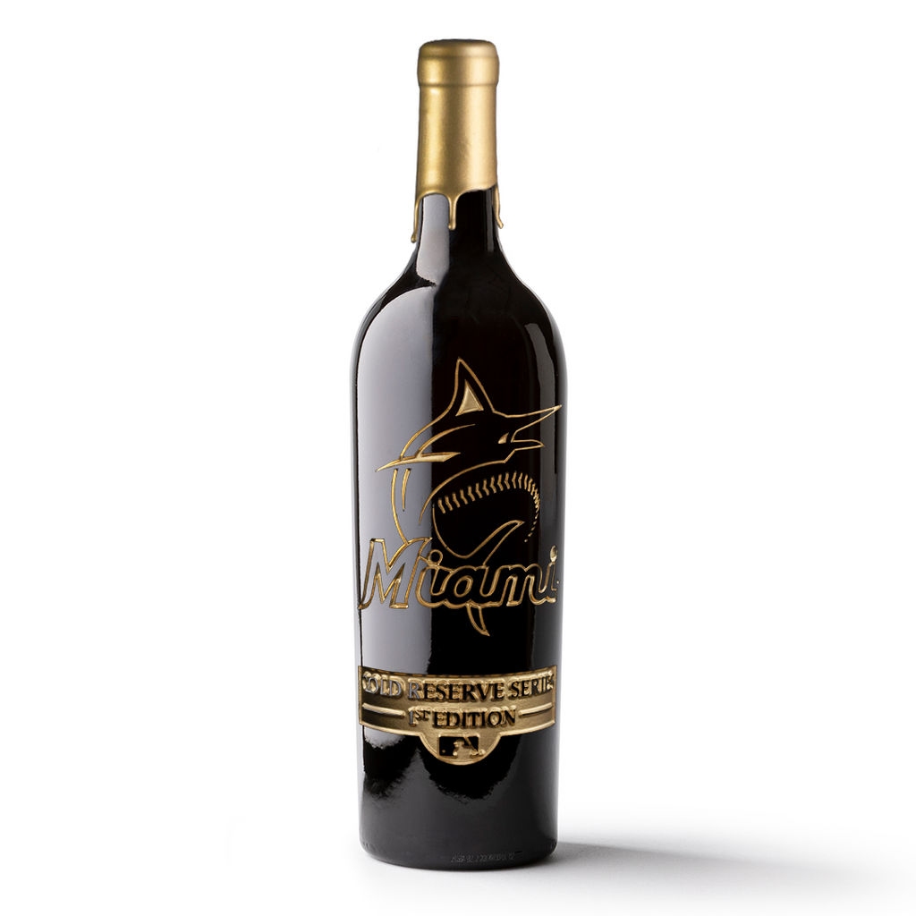 Miami Marlins Gold Reserve Etched Wine Bottle