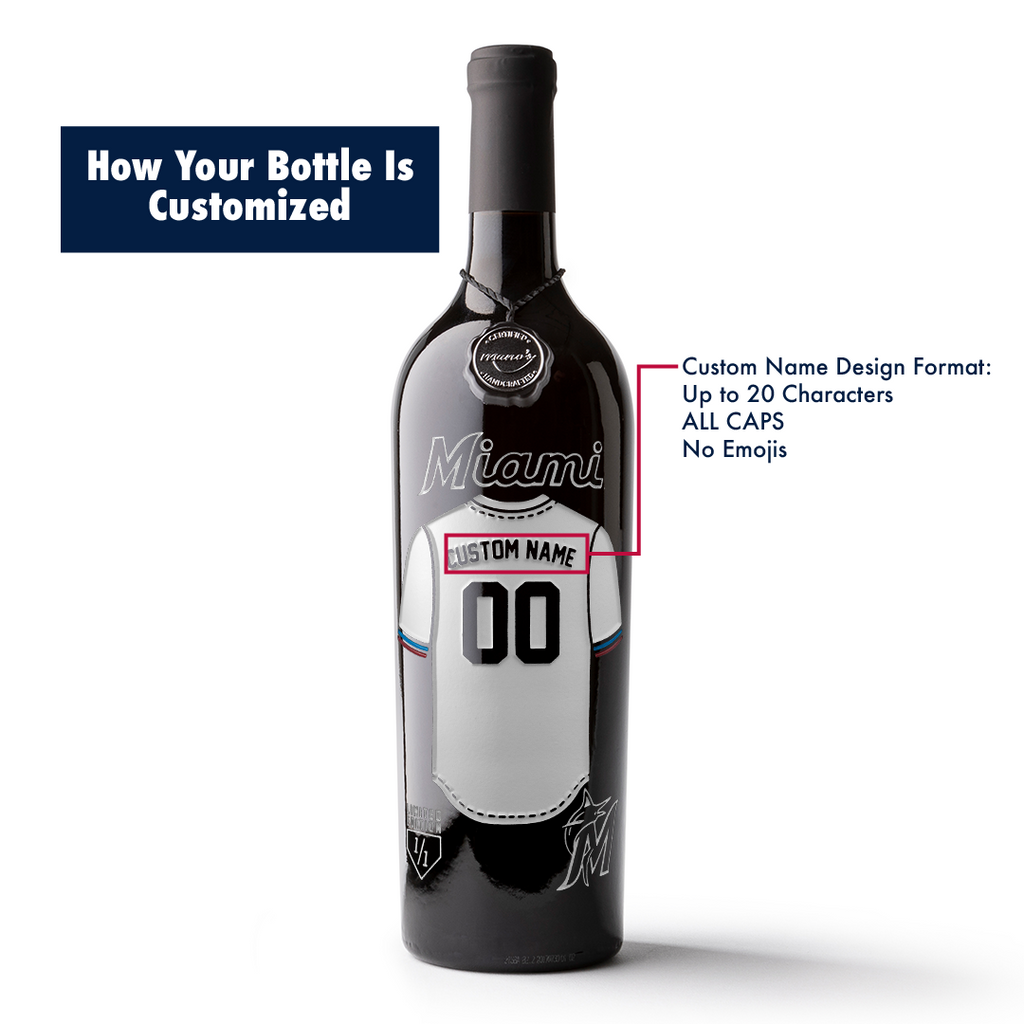How to customize a Miami Marlins jersey etched wine bottle from Mano's Wine