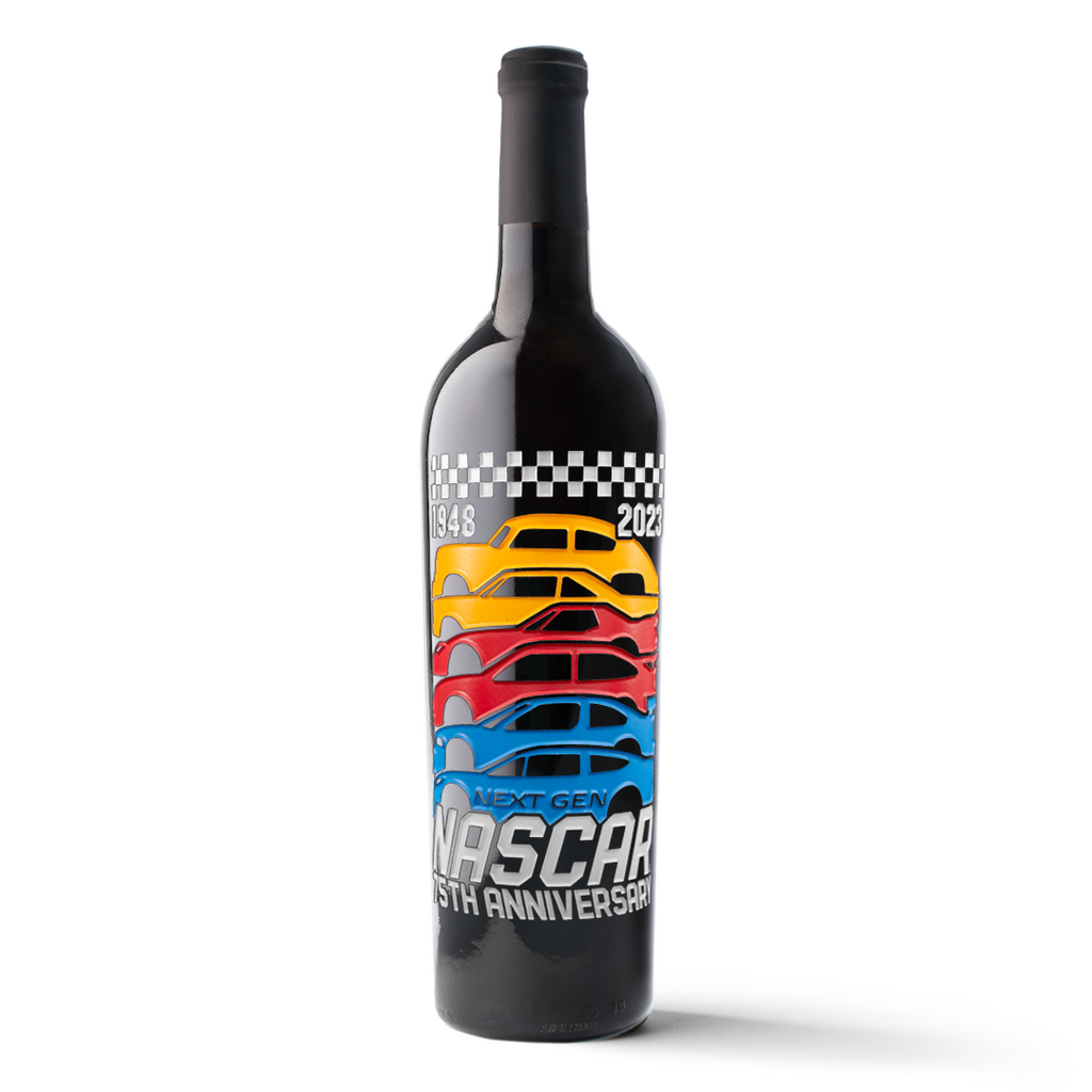 NASCAR 75th Anniversary Car Evolution Etched Wine