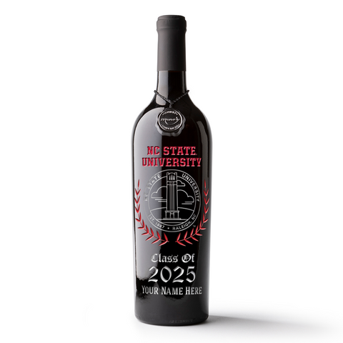 Personalize an NC State University alumni bottle of cabernet sauvignon wine with name and graduation year of alum
