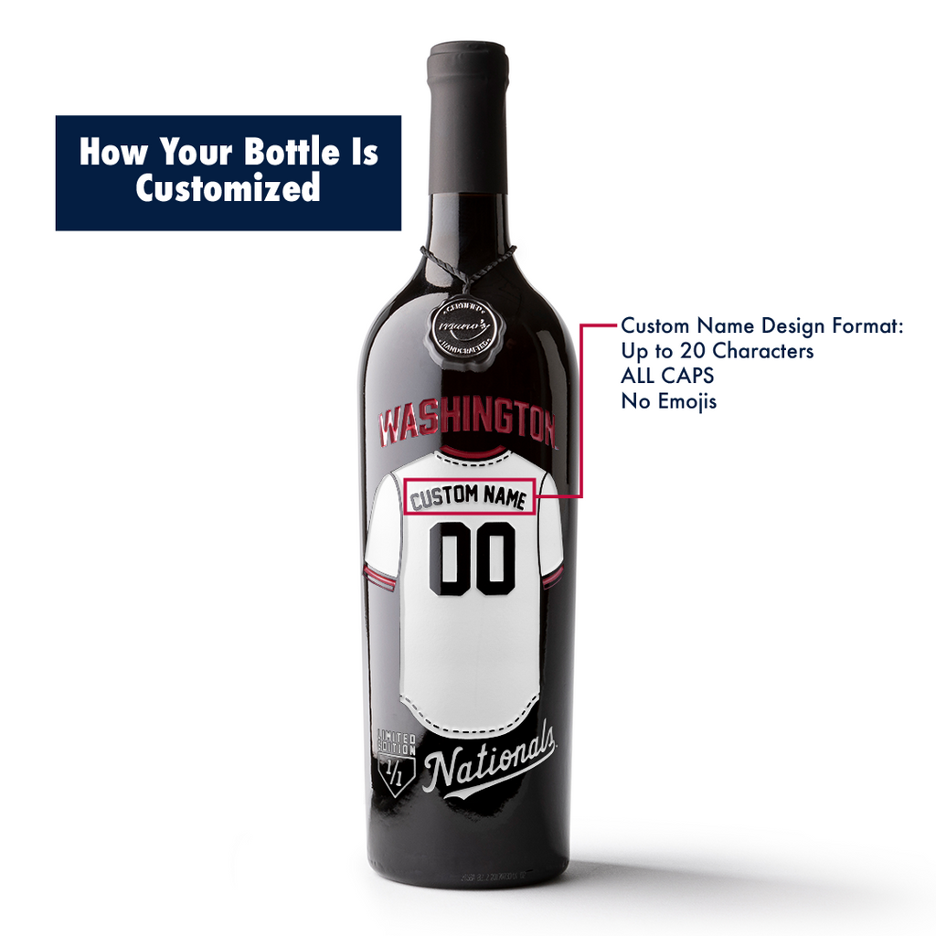 How to customize a Washington Nationals jersey etched wine bottle from Mano's Wine