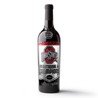 A Mano's Wine bottle of cabernet sauvignon wine etched with Ohio State 2024 National Champions 