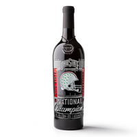 Mano's Wine cabernet sauvignon wine bottle etched with Ohio State University helmet and 2024 National Champions