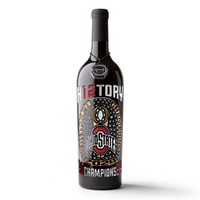 Ohio State University 2024 National Championship Ring Etched Wine bottle with "H12TORY" text on the bottle