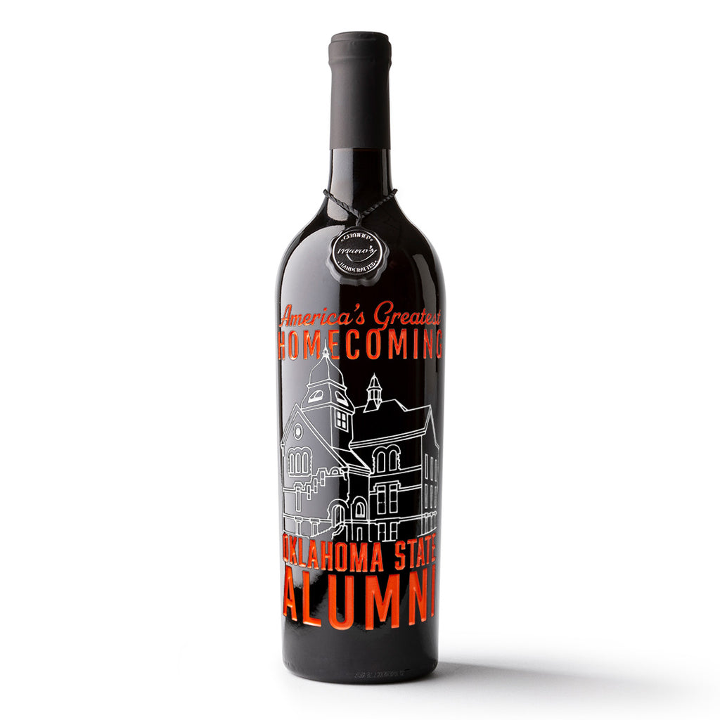 Get the limited edition Oklahoma State University 2025 Homecoming cabernet sauvignon wine bottle
