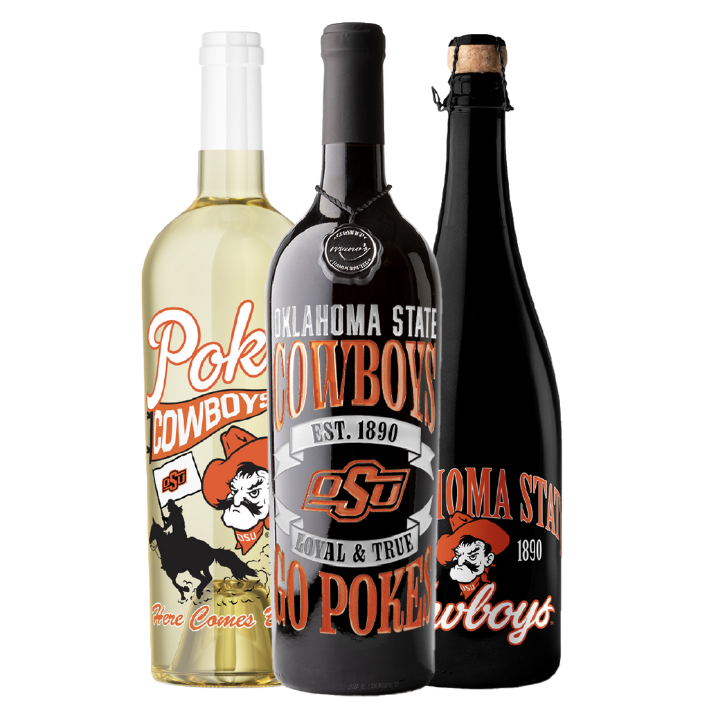 Oklahoma State University 3 pack of cabernet sauvignon, bubbly wine, and sauvignon blanc from Mano's Wine